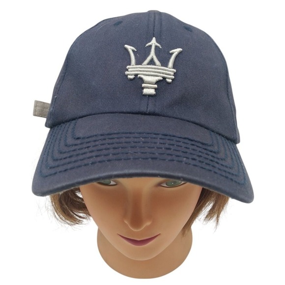 Maserati Sports Race Car Cap with Trident Logo, Navy Blue Hat, adjustable‎ strap